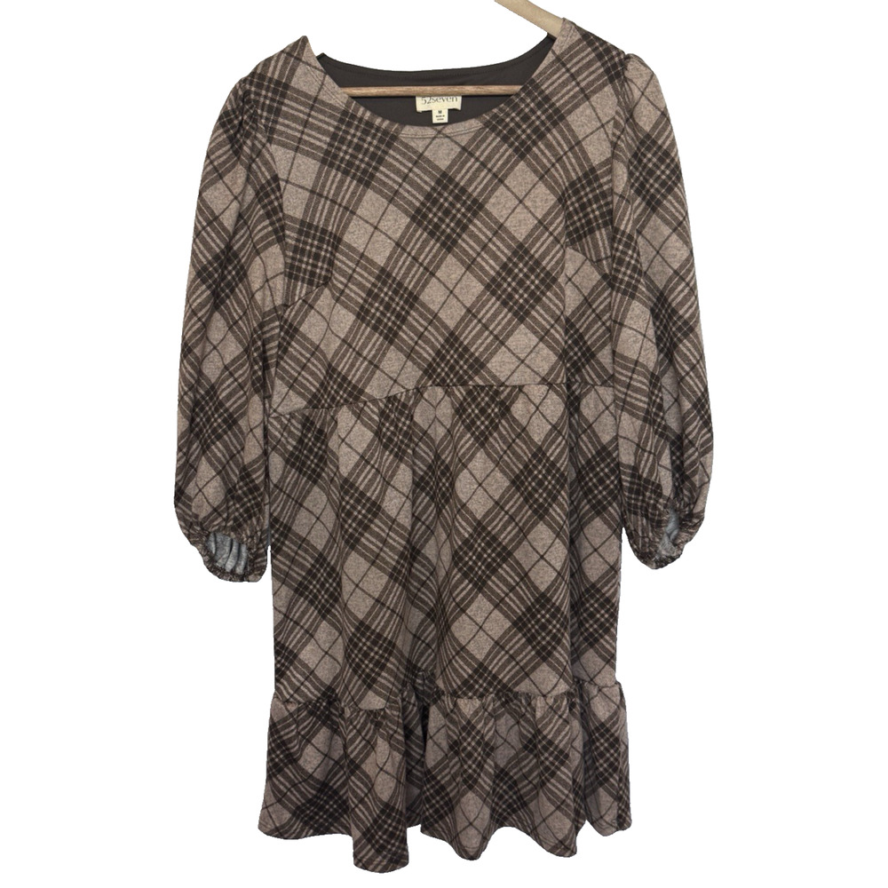 52seven Womens Oversized Plaid Peasant Tiered Dress SIze M Boho Western Hippie‎